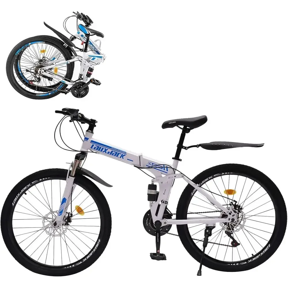 Mountain Biking Blue Mountains - 26インチ 大人用シティバイク、21段変速、高さ調整可能、マッドガード付き、山道や道路に最適、青と白